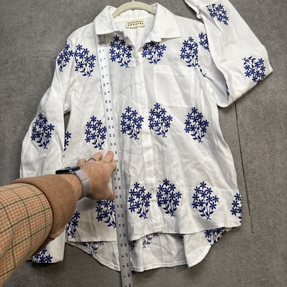 Handmade Ukraine Blue White Embroidered Vyshyvanka Button Up Blouse Medium - Picture 4 of 8